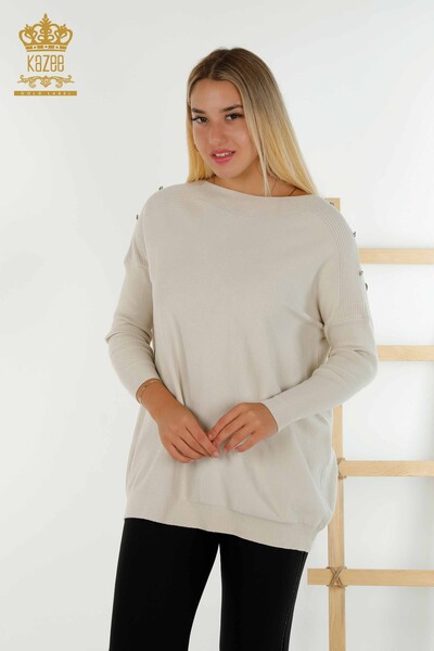 Женский трикотаж оптом, свитер с плечами, бежевый - 30192 | КАZEE - Thumbnail