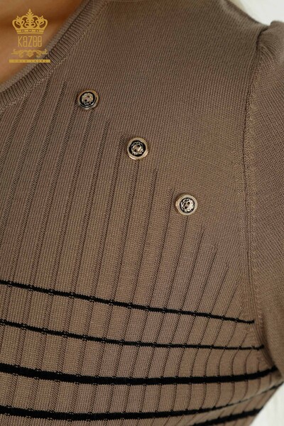 Женский вязаный свитер с деталями на плечах оптом, норковый-черный - 30079 | КАZEE - Thumbnail