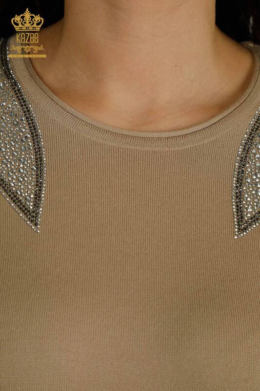Женский вязаный свитер оптом из норки с вышивкой камнями - 30792 | КАZEE