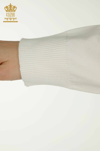 Женский трикотаж оптом, свитер на плечах с цветочным узором, экрю - 30542 | КАZEE - Thumbnail