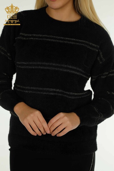 Женский вязаный свитер оптом в полоску из ангоры черного цвета - 30680 | КАZEE - Thumbnail