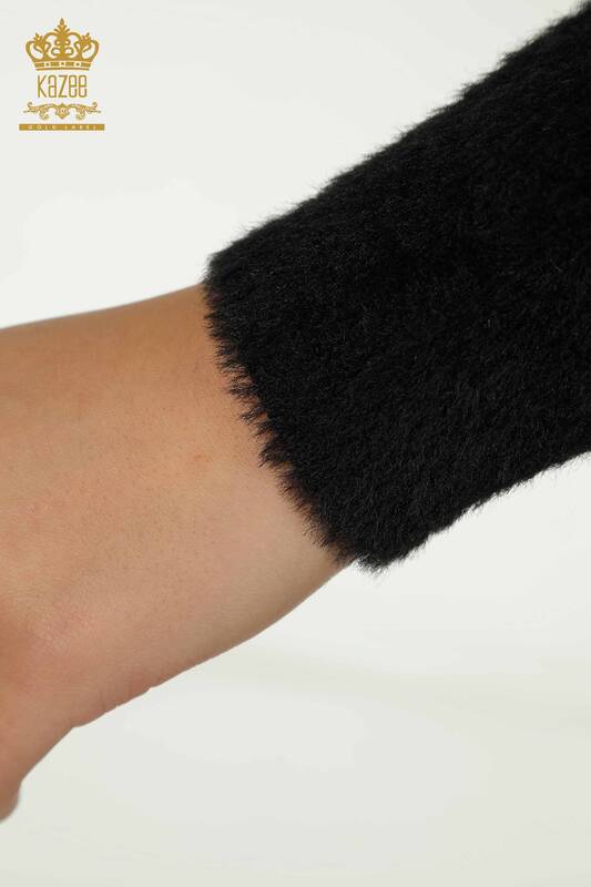 Женский вязаный свитер оптом в полоску из ангоры черного цвета - 30680 | КАZEE