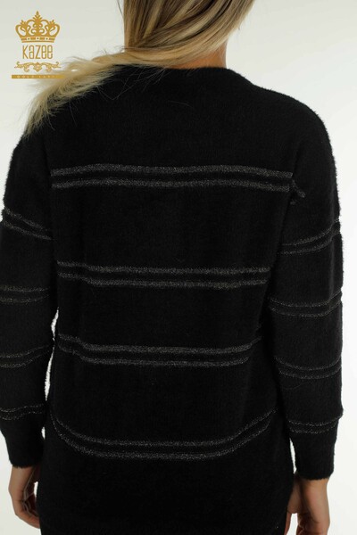 Женский вязаный свитер оптом в полоску из ангоры черного цвета - 30680 | КАZEE - Thumbnail