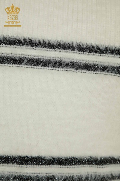Женский вязаный свитер в полоску из ангоры экрю оптом - 30680 | КАZEE - Thumbnail