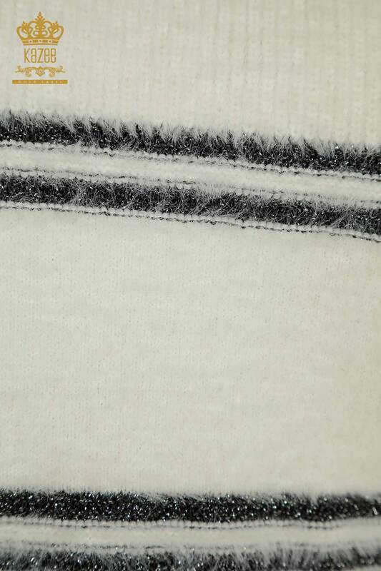 Женский вязаный свитер в полоску из ангоры экрю оптом - 30680 | КАZEE