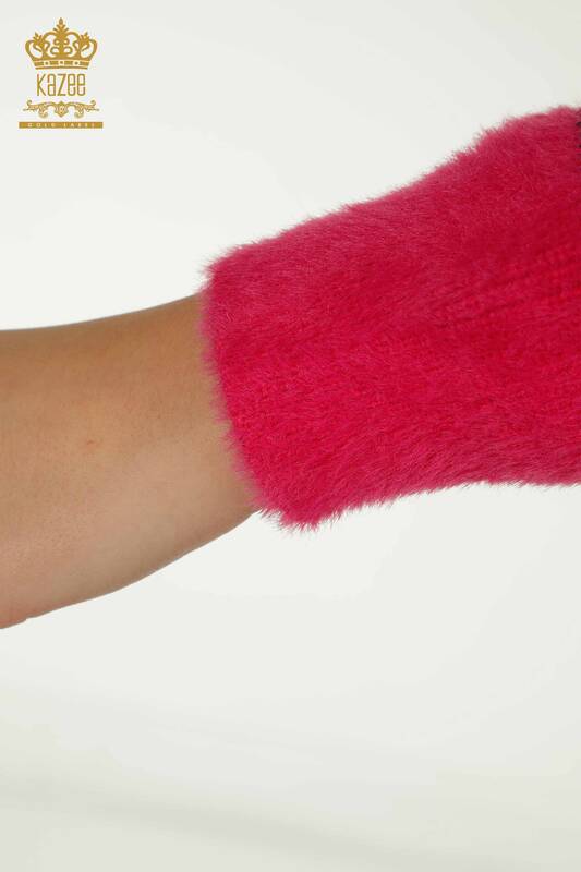 Женский вязаный свитер оптом в полоску из ангоры фуксия - 30680 | КАZEE