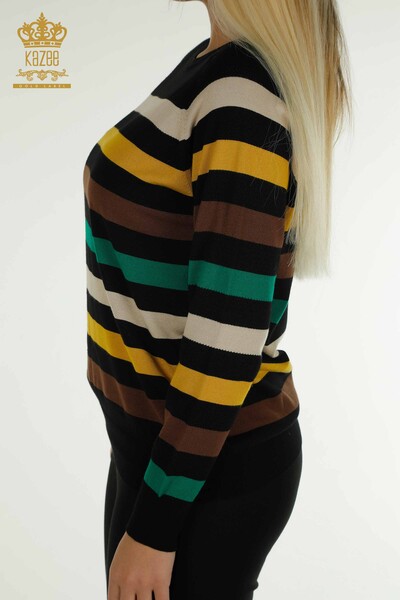 Оптовая продажа женского трикотажного свитера в полоску, двухцветный черный шафран - 30133 | КАZEE - Thumbnail