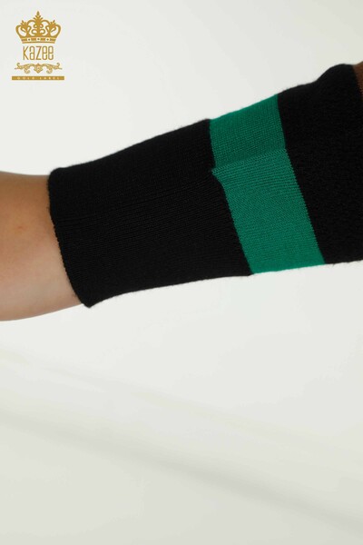 Оптовая продажа женского трикотажного свитера в полоску, двухцветный черный шафран - 30133 | КАZEE - Thumbnail