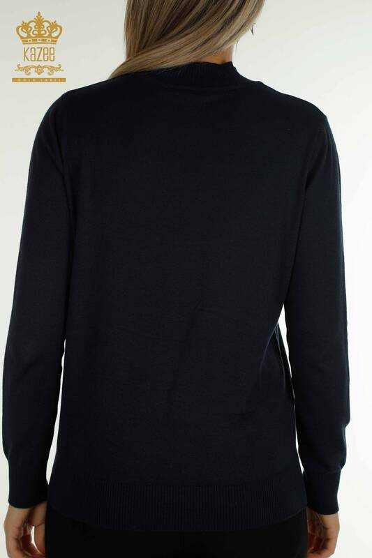 Женский вязаный свитер оптом с вышивкой птиц, темно-синий - 30745 | КАZEE