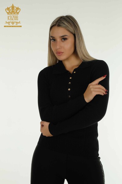Kazee - Оптовая продажа женского трикотажного свитера с пуговицами черного цвета - 30364 | КАZEE