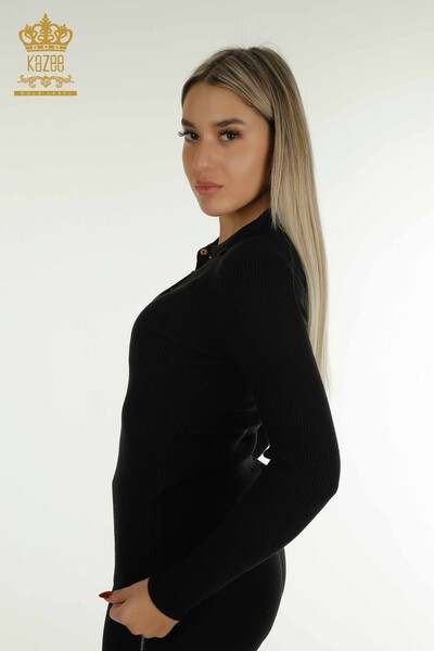 Оптовая продажа женского трикотажного свитера с пуговицами черного цвета - 30364 | КАZEE - Thumbnail