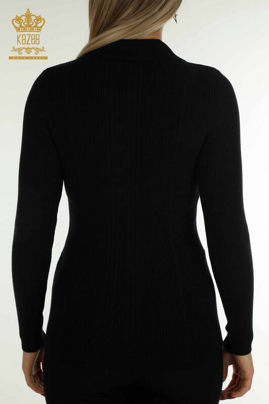 Оптовая продажа женского трикотажного свитера с пуговицами черного цвета - 30364 | КАZEE