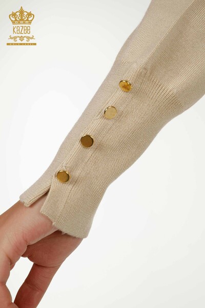 Женский вязаный свитер оптом с пуговицами светло-бежевого цвета - 30139 | КАZEE - Thumbnail