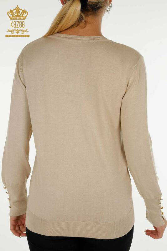 Женский вязаный свитер оптом с пуговицами светло-бежевого цвета - 30139 | КАZEE