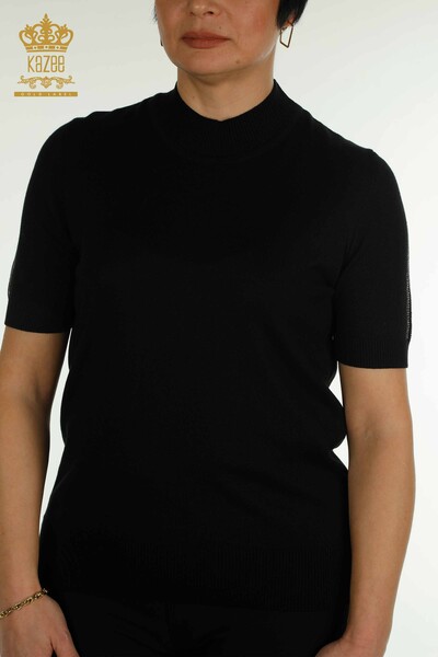 Оптовая продажа женского трикотажа с рукавами свитера с каменной вышивкой черного цвета - 30552 | КАЗИ - Thumbnail