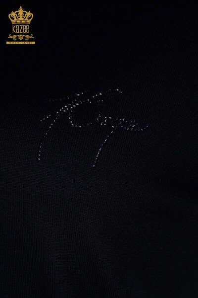 Женский вязаный свитер оптом с рукавами темно-синего цвета - 30153 | КАZEE - Thumbnail