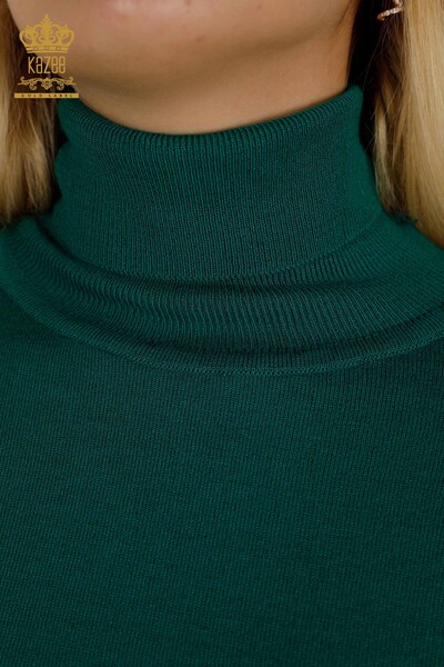 Женский вязаный свитер оптом с зелеными пуговицами на рукавах - 30506 | КАZEE - Thumbnail (2)