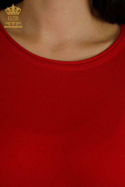 Красный женский трикотаж с рукавами-свитерами с розами оптом - 15374 | КАZEE - Thumbnail