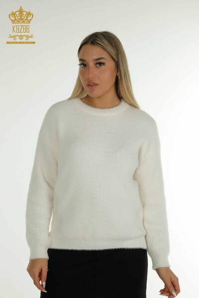 Kazee - Женский вязаный свитер с длинным рукавом оптом, белый - 30775 | КАZEE
