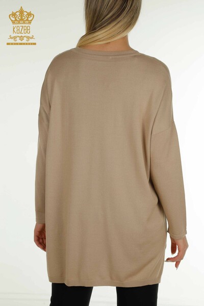 Женский вязаный свитер с длинным рукавом оптом, бежевый - 30624 | КАZEE - Thumbnail