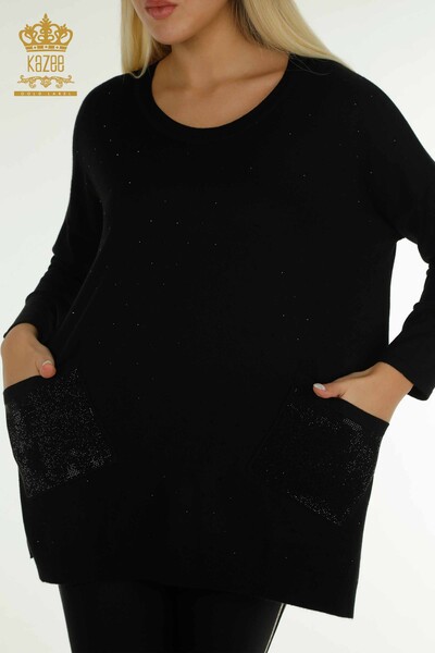 Женский вязаный свитер с длинным рукавом оптом, черный - 30624 | КAZEE - Thumbnail