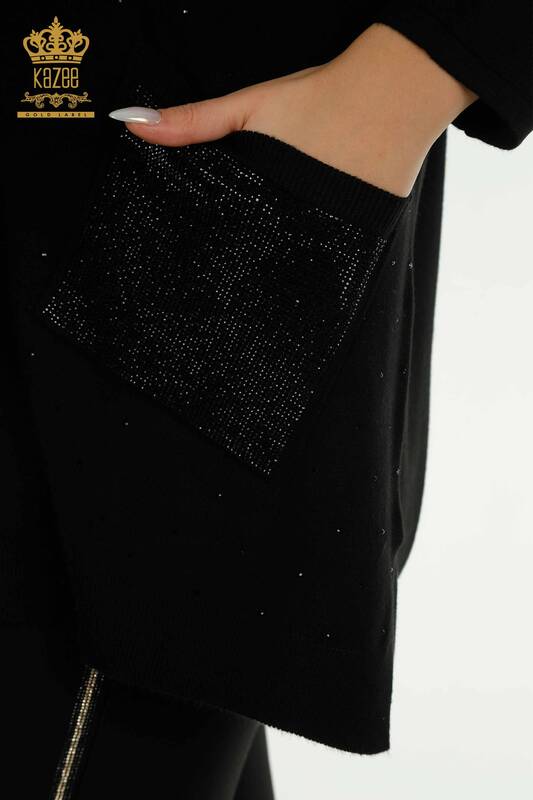 Женский вязаный свитер с длинным рукавом оптом, черный - 30624 | КAZEE