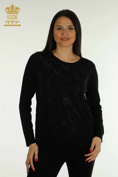 Kazee - Женский вязаный свитер с длинным рукавом оптом, черный - 30635 | КАZEE