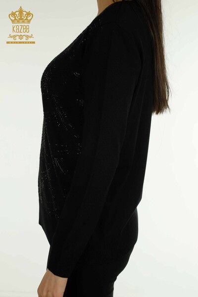 Женский вязаный свитер с длинным рукавом оптом, черный - 30635 | КАZEE - Thumbnail