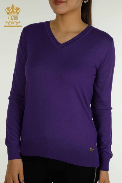 Женский вязаный свитер с длинным рукавом оптом, фиолетовый - 11071 | КАZEE - Thumbnail