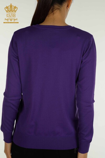 Женский вязаный свитер с длинным рукавом оптом, фиолетовый - 11071 | КАZEE - Thumbnail