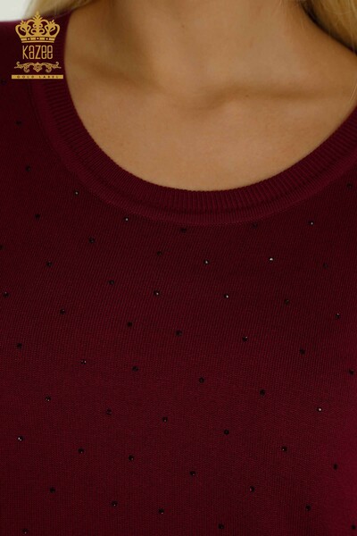 Женский вязаный свитер с длинным рукавом оптом, фиолетовый - 30624 | КАZEE - Thumbnail