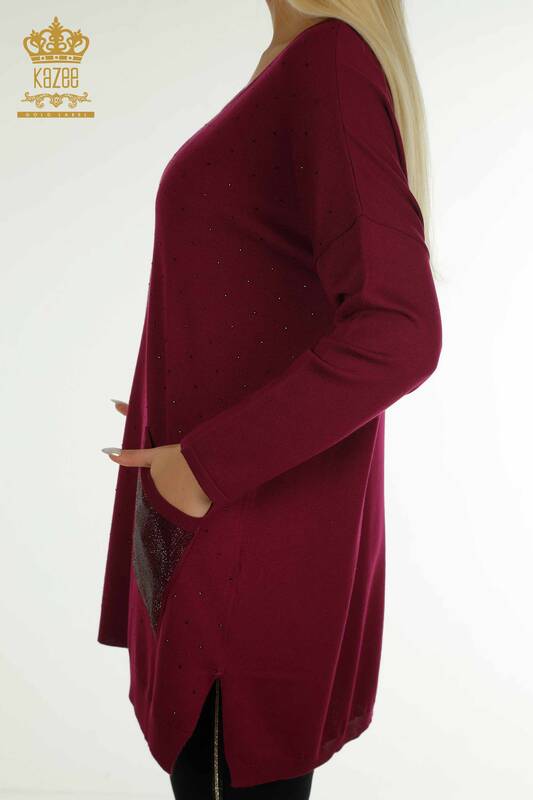 Женский вязаный свитер с длинным рукавом оптом, фиолетовый - 30624 | КАZEE