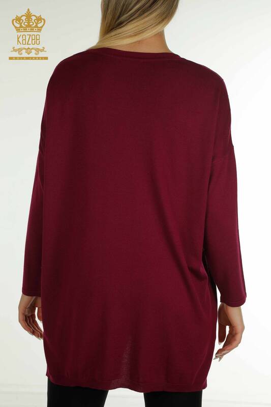 Женский вязаный свитер с длинным рукавом оптом, фиолетовый - 30624 | КАZEE