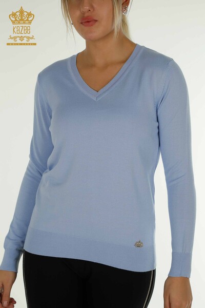Женский вязаный свитер с длинным рукавом оптом, голубой - 11071 | КАZEE - Thumbnail