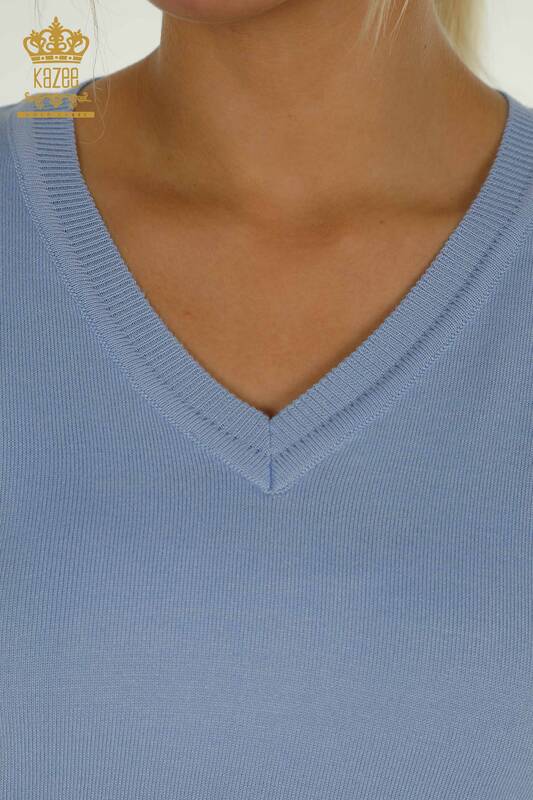 Женский вязаный свитер с длинным рукавом оптом, голубой - 11071 | КАZEE