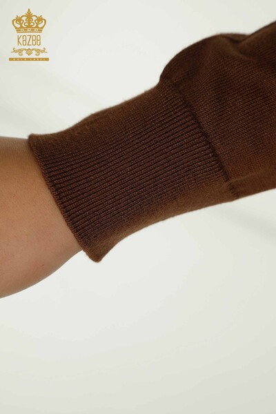 Женский вязаный свитер с длинным рукавом коричневого цвета оптом - 11071 | КАZEE - Thumbnail