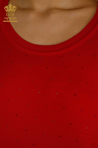Женский вязаный свитер с длинным рукавом оптом, красный - 30624 | КАZEE - Thumbnail