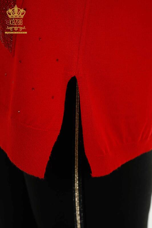 Женский вязаный свитер с длинным рукавом оптом, красный - 30624 | КАZEE