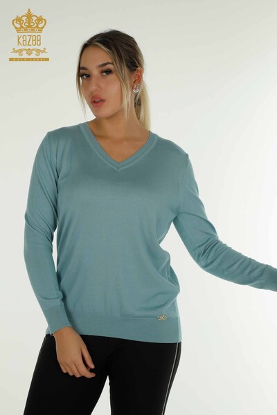 Женский вязаный свитер с длинным рукавом оптом, мятный - 11071 | КАZEE - Thumbnail