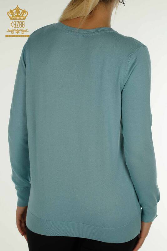 Женский вязаный свитер с длинным рукавом оптом, мятный - 11071 | КАZEE
