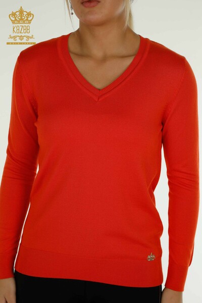 Женский вязаный свитер с длинным рукавом оптом, оранжевый - 11071 | КАZEE - Thumbnail