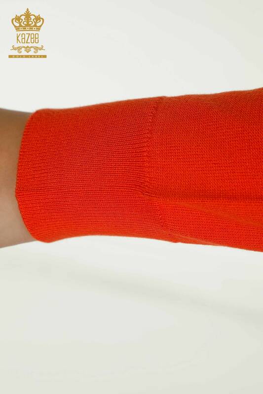 Женский вязаный свитер с длинным рукавом оптом, оранжевый - 11071 | КАZEE