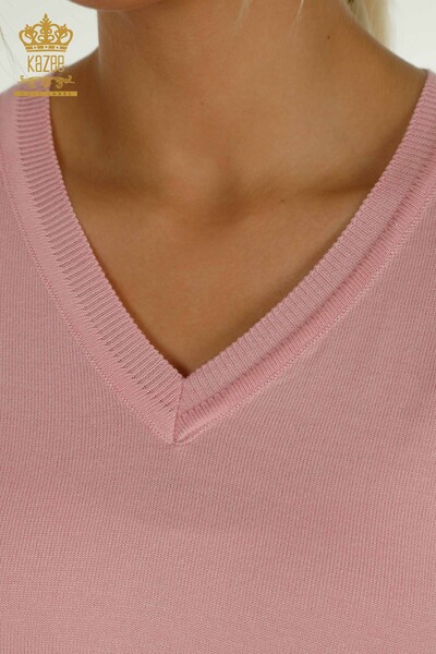 Оптовая продажа женского трикотажного свитера с длинным рукавом розового цвета - 11071 | КAZEE - Thumbnail