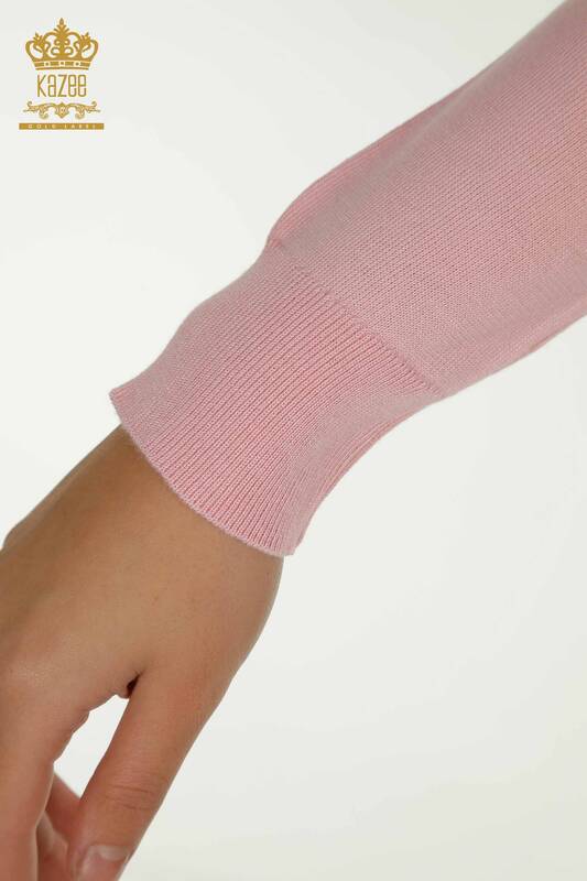 Оптовая продажа женского трикотажного свитера с длинным рукавом розового цвета - 11071 | КAZEE