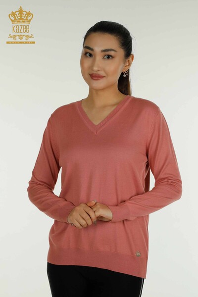 Женский вязаный свитер с длинным рукавом оптом Пыльная роза - 11071 | КАZEE - Thumbnail