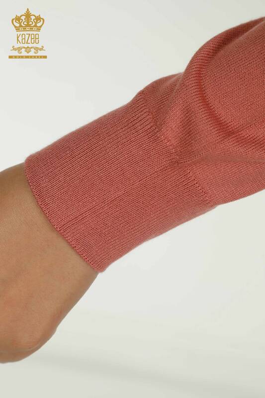 Женский вязаный свитер с длинным рукавом оптом Пыльная роза - 11071 | КАZEE