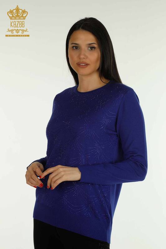 Женский вязаный свитер с длинным рукавом оптом, электрический цвет - 30635 | КАZEE