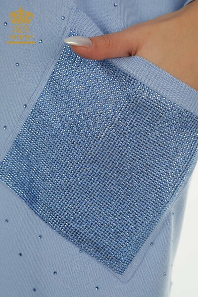 Женский вязаный свитер с длинным рукавом оптом, синий - 30624 | КАZEE - Thumbnail