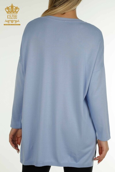 Женский вязаный свитер с длинным рукавом оптом, синий - 30624 | КАZEE - Thumbnail