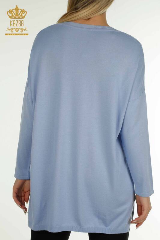 Женский вязаный свитер с длинным рукавом оптом, синий - 30624 | КАZEE